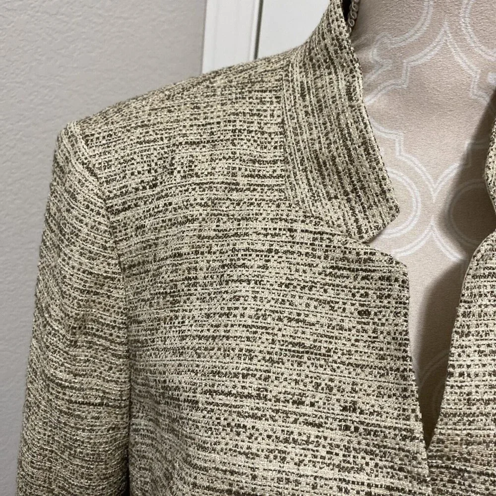 Lafayette 148 New York Beige Brown Tweed 3 Button Blazer Jacket Sz 14 NWT